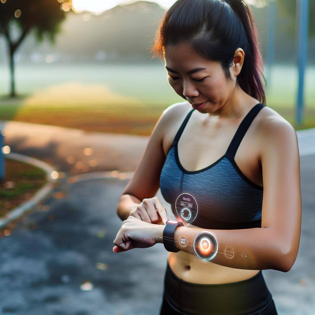 athelete checking and using reccomendations suggested by the ai wearable on its sports routine